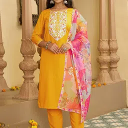 KALINI Women Floral Embroidered Regular Thread Work Kurta with Trousers & With Dupatta-picture-24