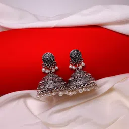 HOPMEE Silver Plated Artificial Beaded Dome Shaped Jhumkas-picture-35