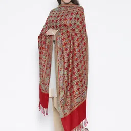 WEAVERS VILLA Red Woven Design Stole-image-0