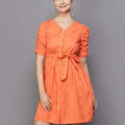 Fame Forever by Lifestyle Orange Cotton Embroidered Shirt Dress-picture-24