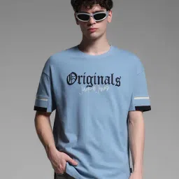 Jack & Jones Blue Cotton Oversized Typography T-Shirt-picture-19