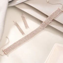 Aatmana Rose Gold Minimal Crystal & Zirconia Studded Necklace & Earring Set-picture-2