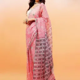 Aditri Lavender Rose Aftab Handloom Kota Doria Handblock Print Saree image 4