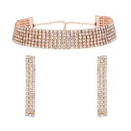 Aatmana Rose Gold Minimal Crystal & Zirconia Studded Necklace & Earring Set image 3