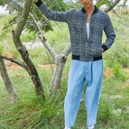 Campus Sutra Black Cotton Regular Fit Checks Bomber Jacket image 4