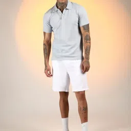 Campus Sutra Blue Regular Fit Self Pattern Polo T-Shirt image 4