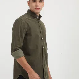 Tommy Hilfiger Army Green Cotton Regular Fit Texture Shirt image 4