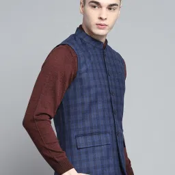 Monte Carlo Mens Solid Blue Band Neck Sleeveless Jacket image 4