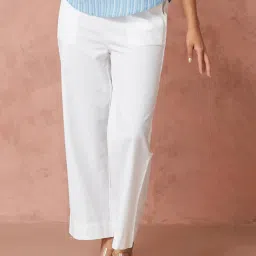 Fabindia White Cotton Regular Fit Solid Trouser image 4