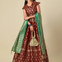 PURVAJA Maroon Printed Stitched Lehenga & Unstitched Blouse With Dupatta image 4