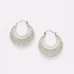Fida Rhodium Plated American Diamond Crescent Shaped Chand Bali Earrings image 4