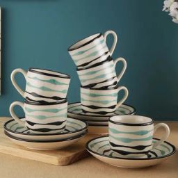 VarEesha Mugdhaa Off White Ceramic Tea Cups with Saucers (130 ml) - Set of 6-picture-43
