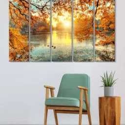 999Store Yellow Leaves Tree and Lake Art 5 Frame MDF Paintings-image-32