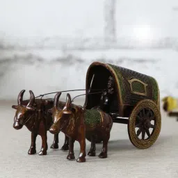 eCraftIndia Brass Brown and Green Antique Finish Closed Bullock Cart-picture-30
