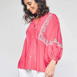 Global Desi Pink Embroidered Top image 4