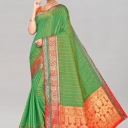 Satrani Green Woven Saree With Unstitched Blouse-picture-29