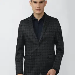 Peter England Elite Black Slim Fit Checks Blazer-picture-33