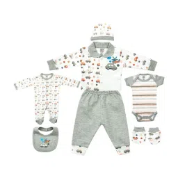 Mee Mee Kids Grey & White Cotton Printed Full Sleeves Bodysuit Set-image-39