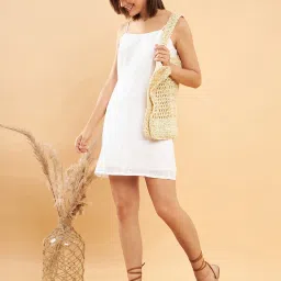 KASSUALLY White Cotton Regular Fit A Line Dress image 4