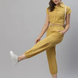 KASSUALLY Mustard Regular Fit Mid Rise Joggers image 4