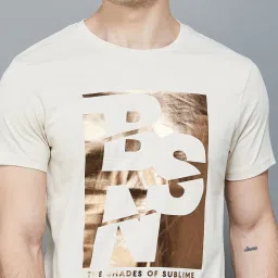 BOSSINI Beige Cotton Regular Fit Printed T-Shirt image 4