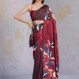 navyasa by liva Maroon Printed Saree With Unstitched Blouse image 4