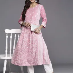 Indo Era Pink Printed Flared Kurta image 4