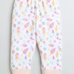 Bumzee Girls Peach & White Printed Full Sleeves Bodysuit With Pyjamas image 4