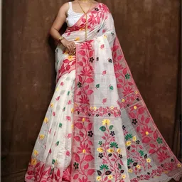 RIDDHIMAN FASHION Floral Woven Design Pure Cotton Jamdani Saree-picture-35