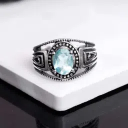 GIVA 925 Oxidised Silver Aqua Shine Ring for Men-image-57