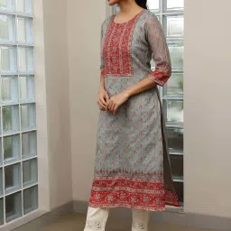 Libas Grey Printed Straight Kurta image 4