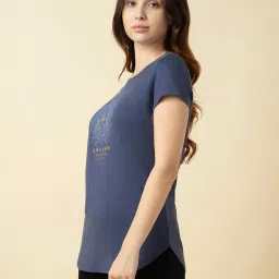 Van Heusen Blue Cotton Relaxed Fit Print Top image 4