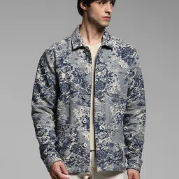 Jack & Jones Grey Cotton Regular Fit Printed Jacket image 4