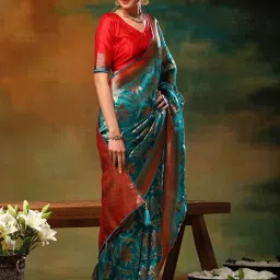 Saree Mall Blue Woven Saree With Unstitched Blouse image 4