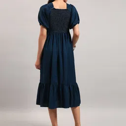 Raiyani Fashion Square Neck Puff Sleeves Fit & Flare Tiered Midi Dress image 4