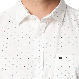 Basics Cloud Dancer White Cotton Slim Fit Printed Shirt image 4