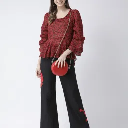 KASSUALLY Black Floral Print Regular Fit Mid Rise Trousers image 4