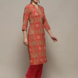 Biba Red Printed Straight Kurta image 4