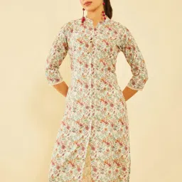 Soch Off White Poly Cotton Floral Printed Straight Kurta With Tassels image 4