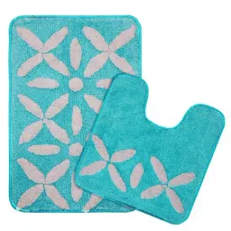 Saral Home Aqua & White Cotton 1416 GSM Bath Mats - Set of 2 image 2