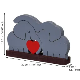 eCraftIndia White Wooden Cuddling Elephants With Heart Statues image 4