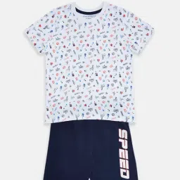 Pantaloons Junior White & Navy Printed T-Shirt with Shorts-image-65