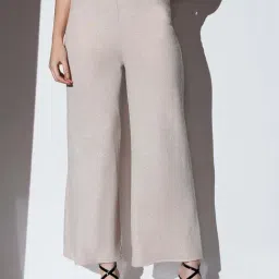 Globus Women Off White Mid-Rise Self Striped Shimmer Wide Leg Party Trousers-image-90