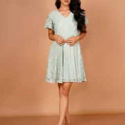 Zink London Mint Green Lace A Line Dress-image-67