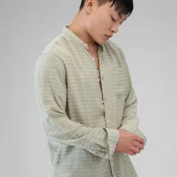 Vastrado Green Cotton Relaxed Fit Striped Shirt image 4