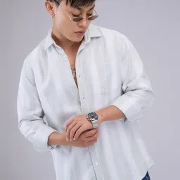 Vastrado Grey Cotton Relaxed Fit Striped Shirt image 4