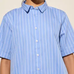 Wardrobe by Westside Blue Pinstriped Cotton Shirt image 4