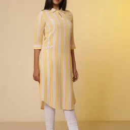 Aurelia Yellow Regular Fit Stripes Kurta image 4