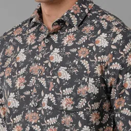 Linen Club Black Regular Fit Printed Linen Shirt image 4
