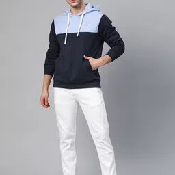 Park Avenue Men Blue Colourblocked Slim Fit Hooded Sweatshirt image 5
